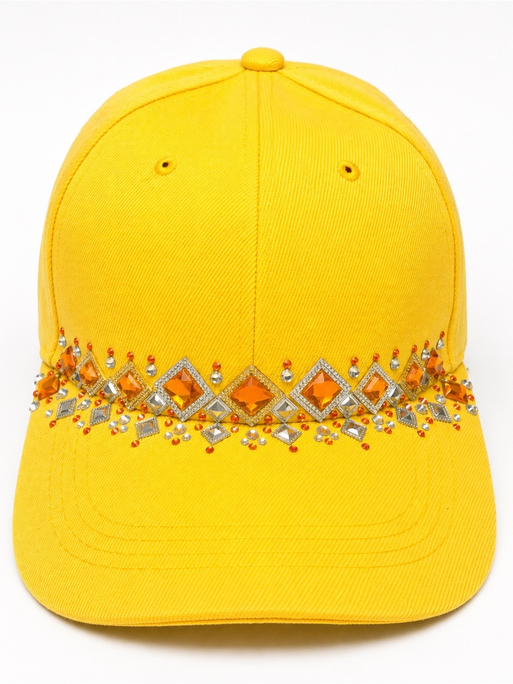 Handcrafted Yellow Rhinestone Bling Crystal accented Streetwear Baseball Cap Hat